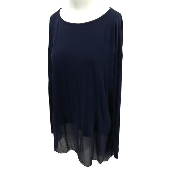 Eileen Fisher 100% Silk Long Sleeve Blue Blouse Size Petite S Sheer Hem Career - Picture 9 of 14
